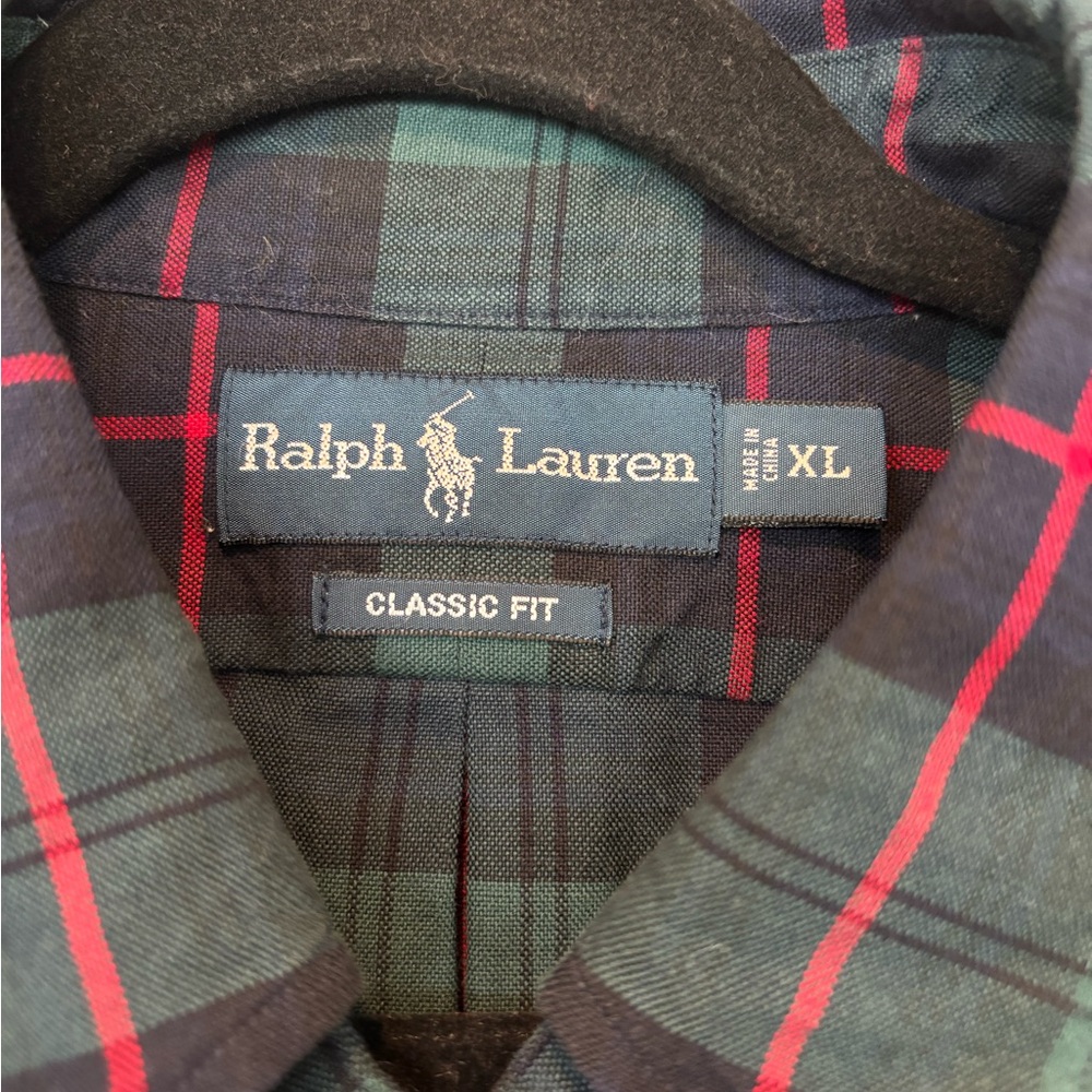 NWT Polo by Ralph Lauren Flannel Green Navy Plaid Button-Down Shirt with Red - Picture 7 of 8